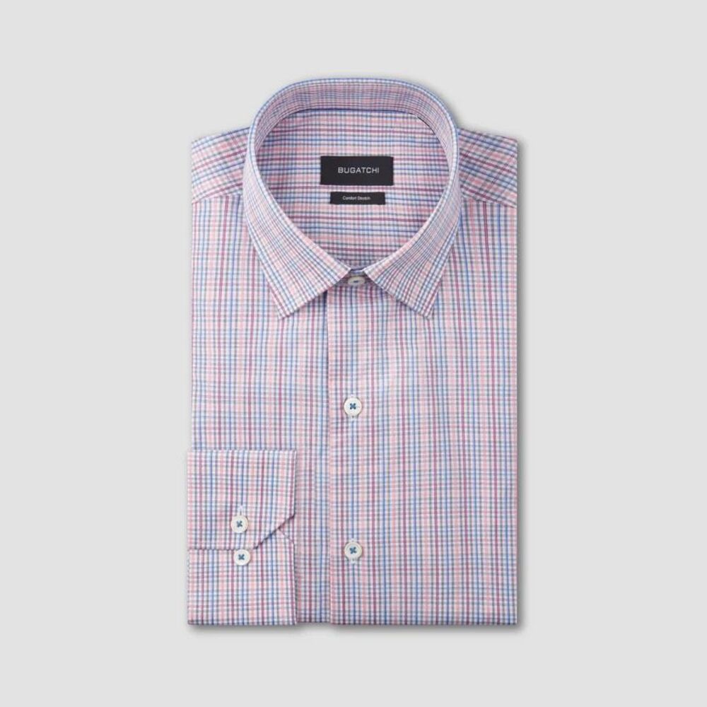Bugatchi $225 Men's Comfort Stretch ARTHUR Multi Check Dress Shirt Size15.5 34/3